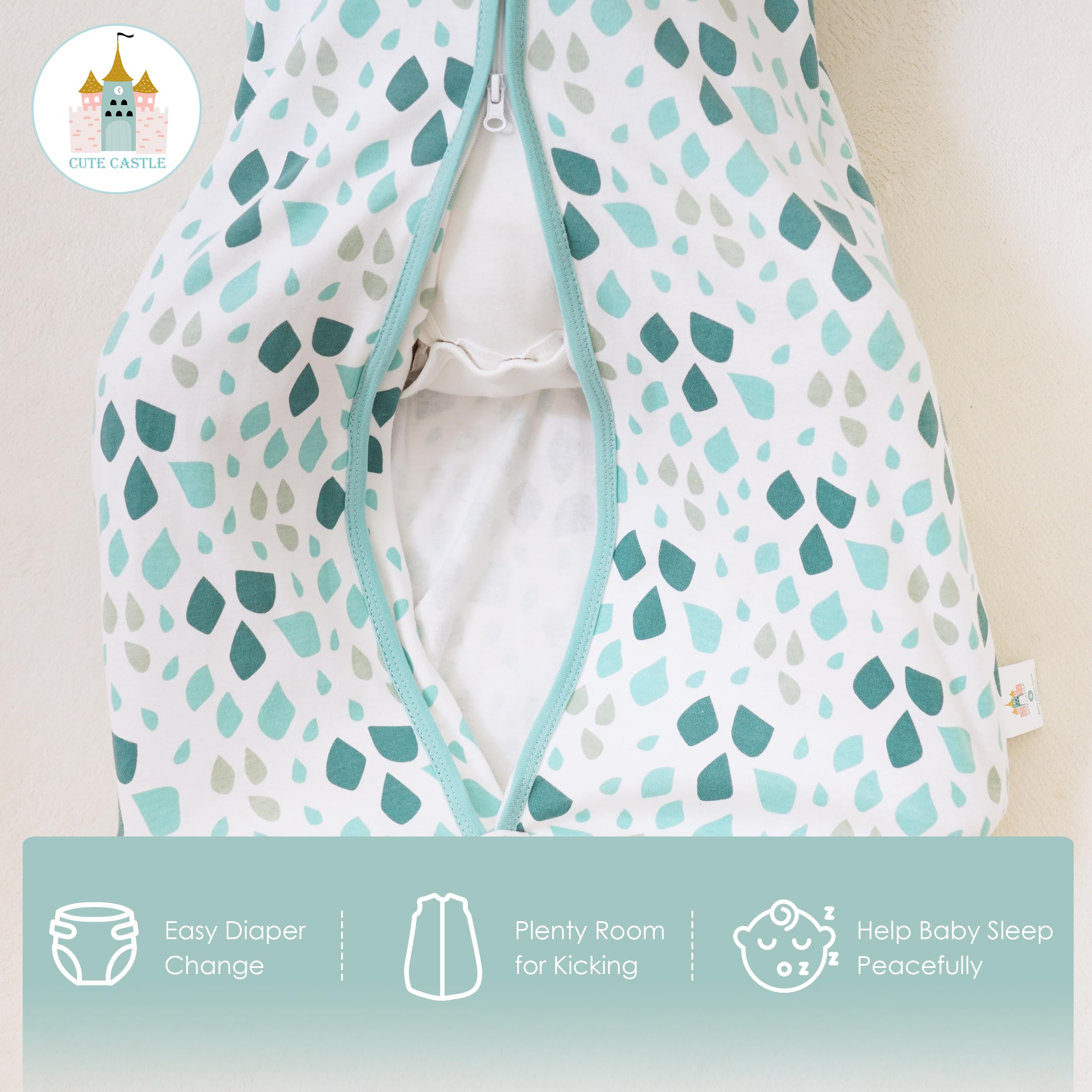 Cute Castle Baby Sleep Sack 0-6 Months - Lightweight 100% Cotton 2-Way Zipper TOG 0.5 Infant Wearable Blanket, Newborn Essentials Toddler Sleep Clothes (3 Pack Green)
