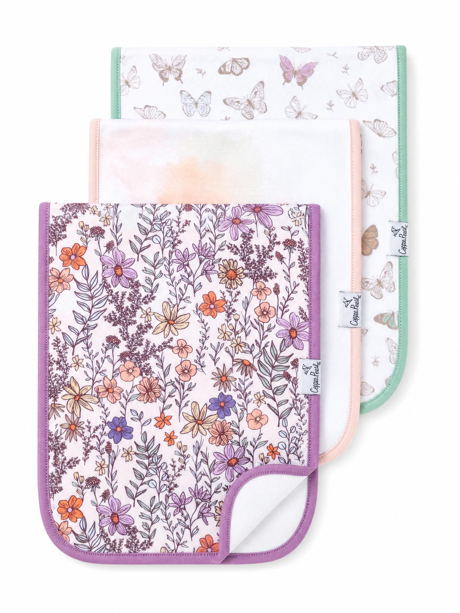 Copper Pearl Premium Baby Burp Cloths - 3-Pack Large Cotton Burp Cloths, Extra Soft Spit Up Rags with 3 Absorbent Layers, Perfect for Baby Boy and Baby Girl Gifts