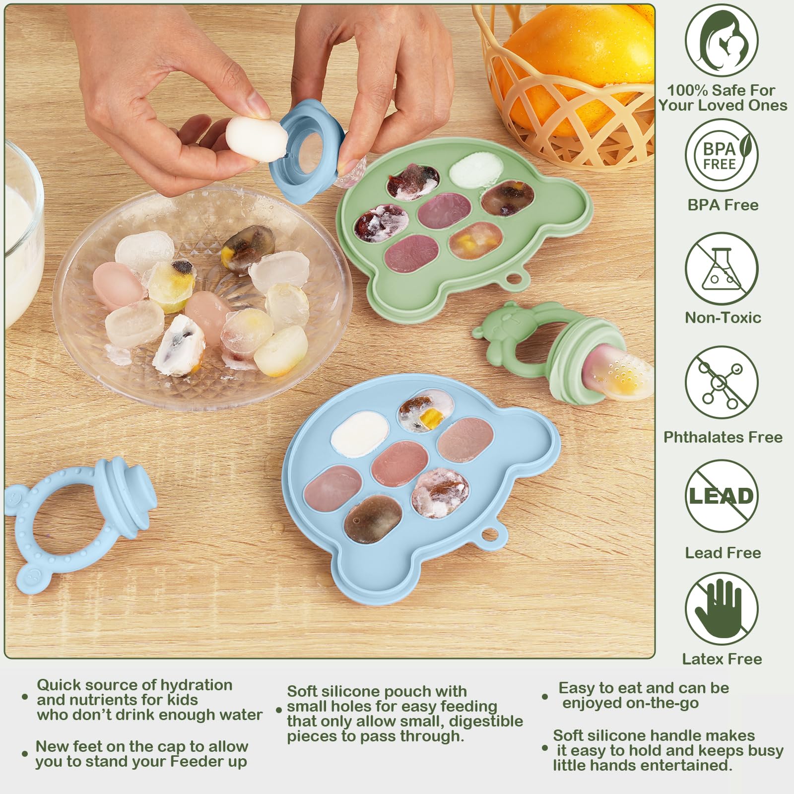 Baby Breastmilk Popsicle Molds & Baby Fruit Feeder (6 Pack), WAJIAYON Infant Food Freezer Tray Storage Containers, Silicone Teething Pacifier Feeder and Teether for Babies,Babies Feeder