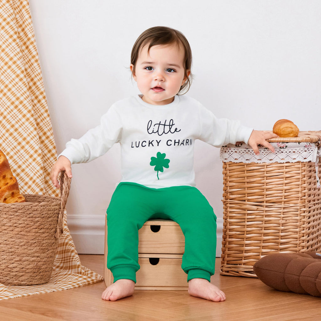 Kupretty Baby Boy St. Patrick Outfit Lucky Sweatshirt Pants Green 6-12M