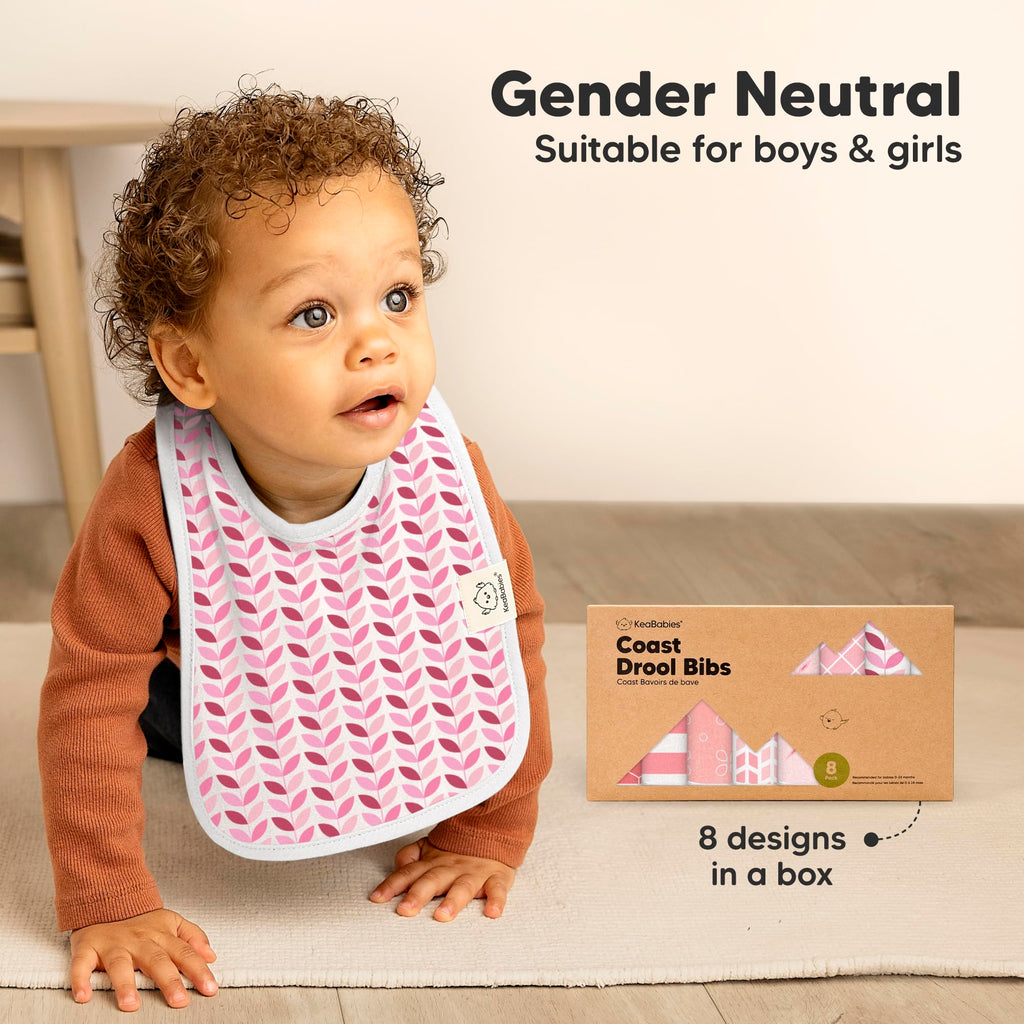 KeaBabies 8-Pack Organic Baby Bibs for Boys, Girls Drool Bibs (Blush)