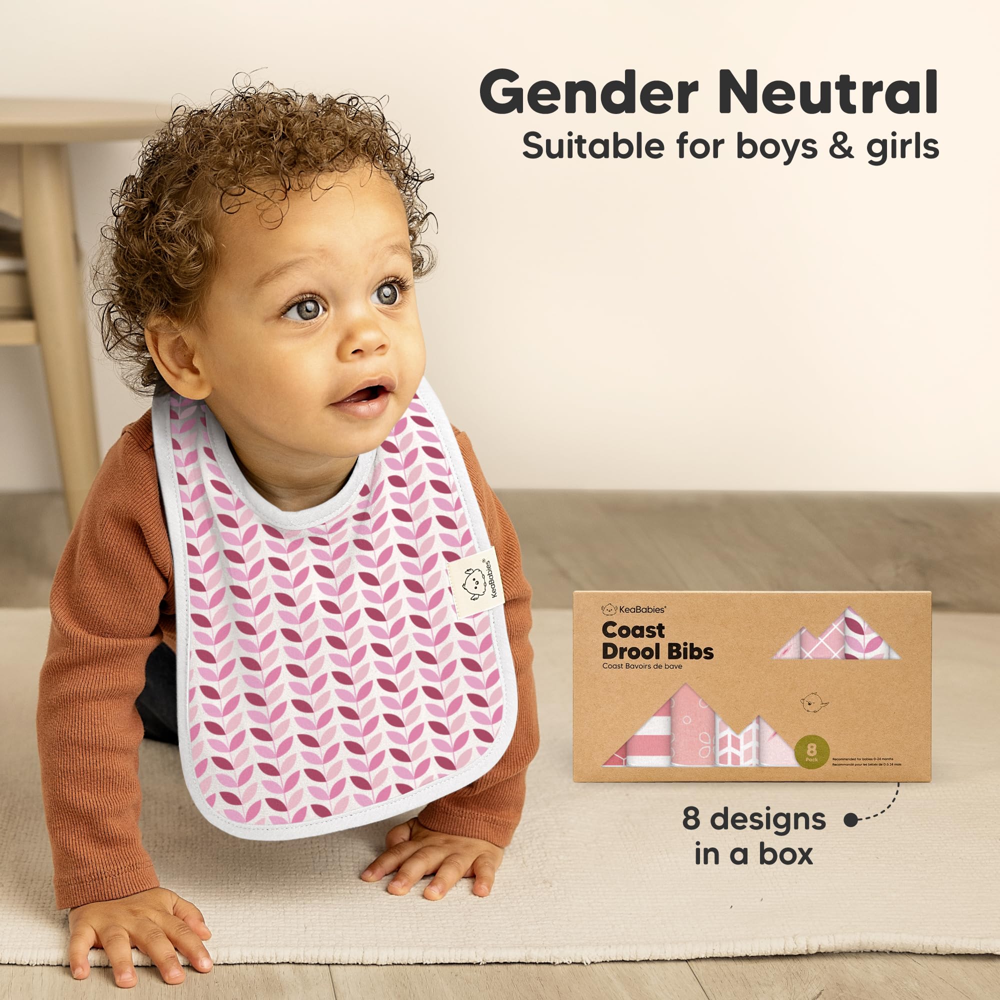 KeaBabies 8-Pack Organic Baby Bibs for Boys, Girls Drool Bibs (Blush)