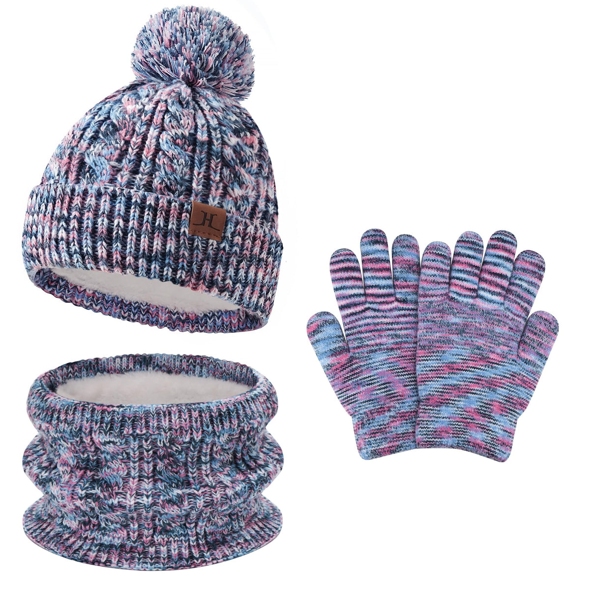 Kids Toddler Winter Hats Touchscreen Scarfs Gloves Set Pompom Beanie Caps Neck Warmer with Fleece for 5-8 Years Old Baby Girls Boys Gifts