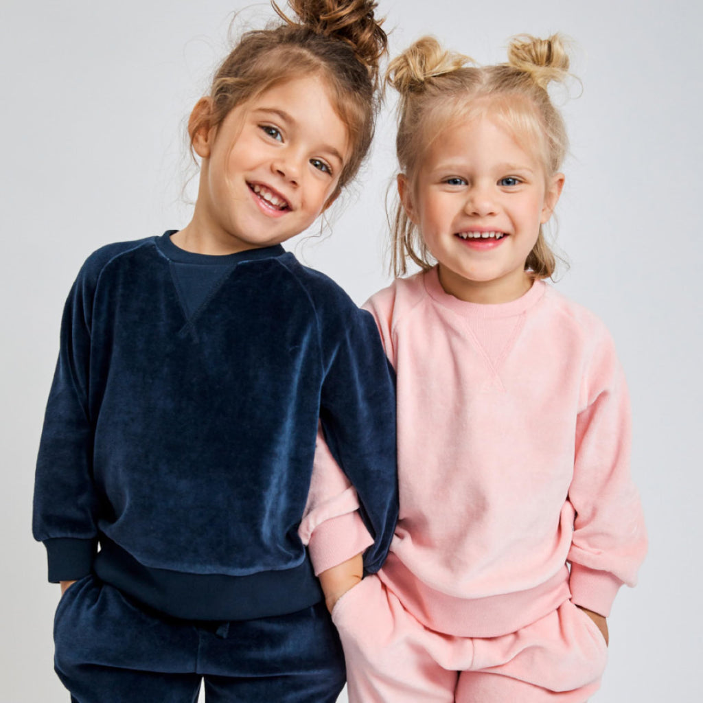 HonestBaby 2-Piece Cozy Velour Sweatshirt and Jogger Sweatpants Set Organic Cotton for Toddler, Baby Boys, Girls, Navy, 4T