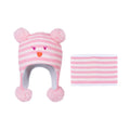 LANGZHEN Toddler Kids Infant Winter Hat,Earflap Knit Warm Cap Fleece Lined Beanie for Baby Girls (Polar Bear - Pink+Neck Gaiter Stripe, S(46-48CM/18.11"-18.9"))