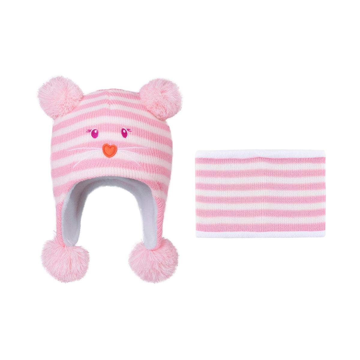 LANGZHEN Toddler Kids Winter Hat,Earflap Knit Warm Cap Fleece Lined Beanie for Baby Girls(Peach+Beige,6-12 Months)