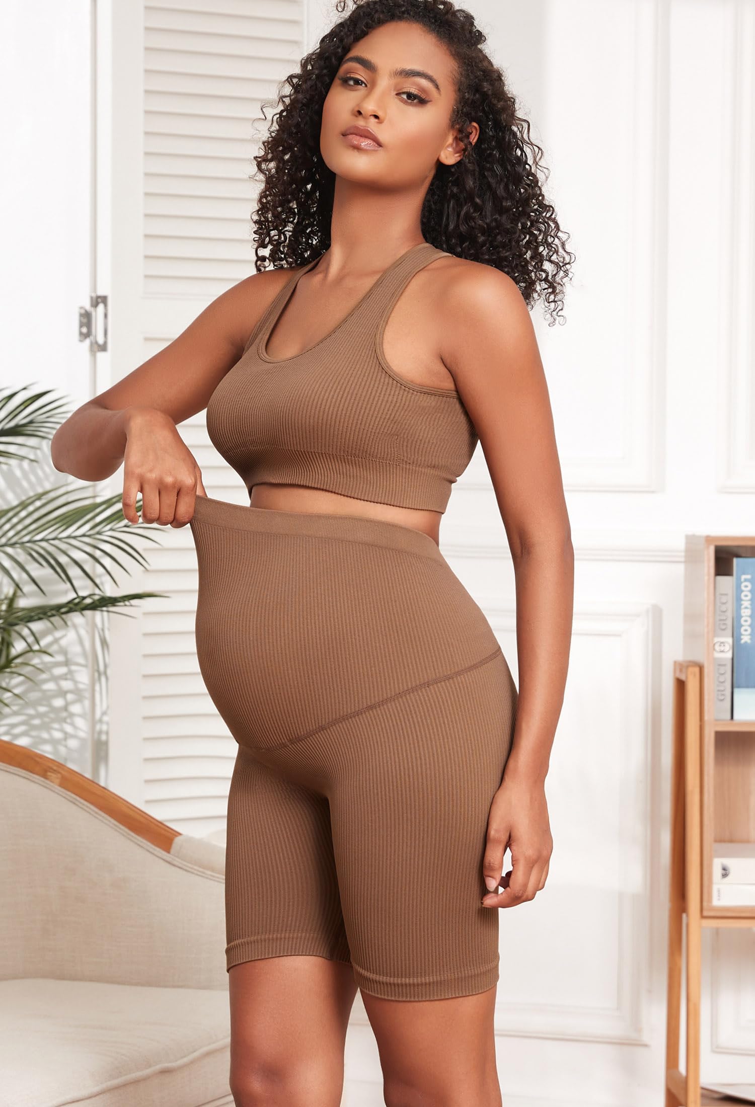 Lataly Women's Maternity 2 Piece Outfit Set - Bra & Shorts for Pregnancy - Yoga workout Lounge Wear Sets