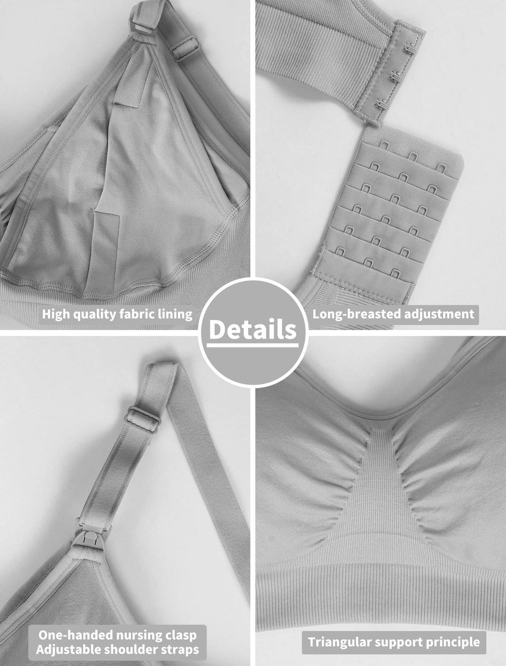iloveSIA 3PACK Nursing and Pumping Bra, Black+Gray+Beige, Size XL