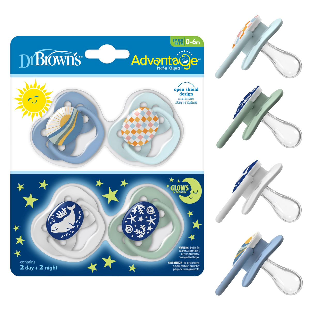 Dr. Brown's Advantage Glow-in-the-Dark Pacifier, 0-6m, 2-Pack