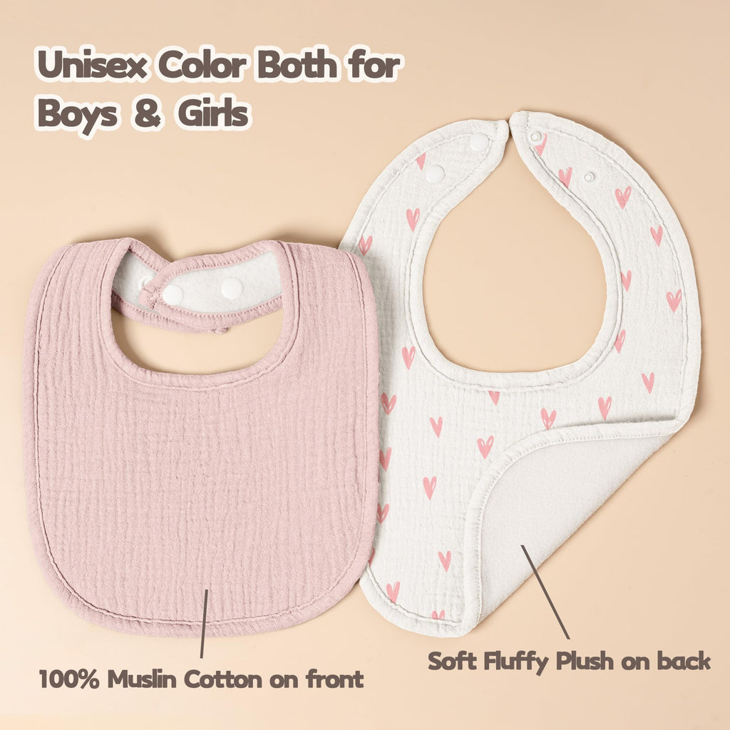 Susurration Muslin Baby Drool Bibs 6Pack Soft Square Adjustable Baby Bandana Bibs for Unisex Girls & Boys (Heart Print)