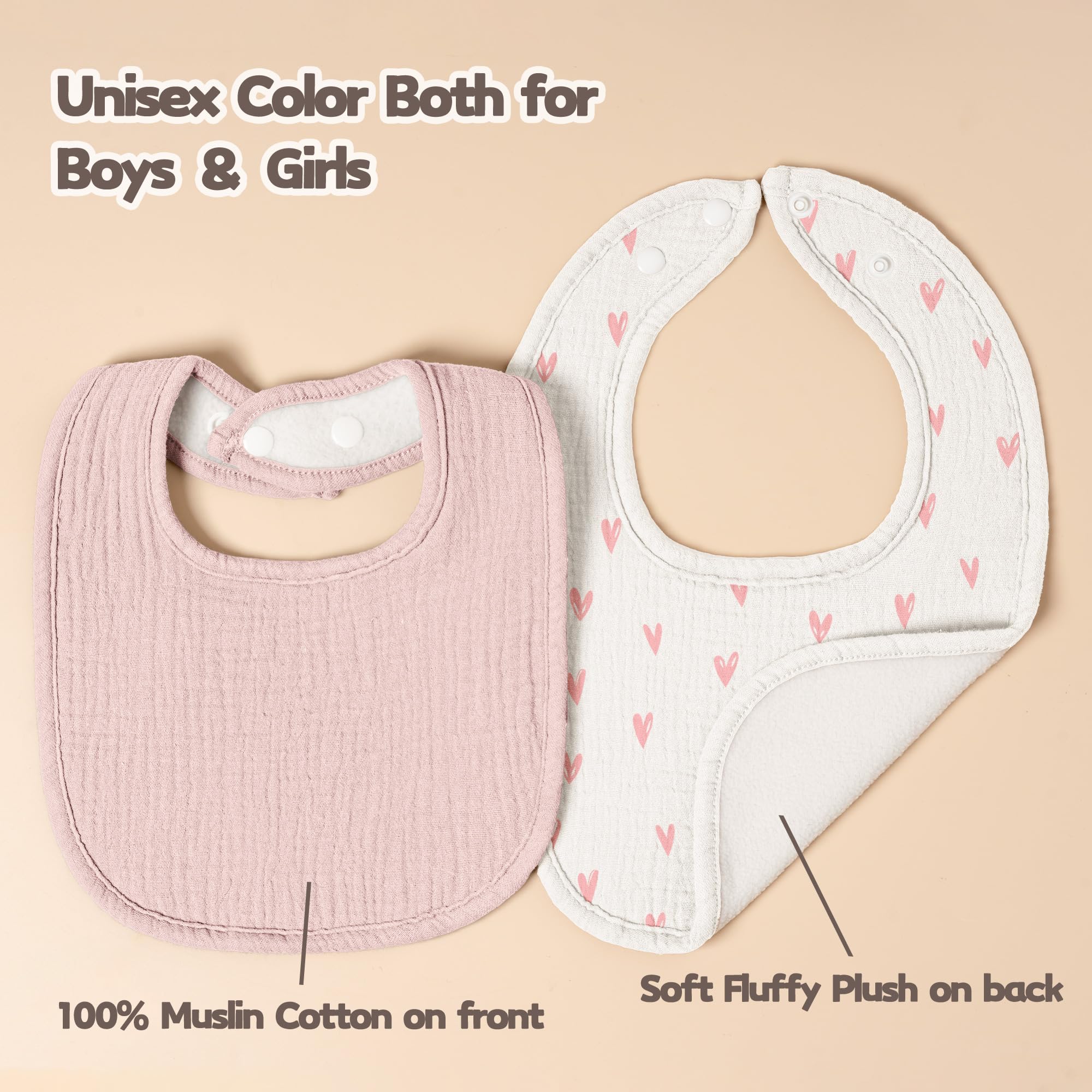 Susurration Muslin Baby Drool Bibs 6Pack Soft Square Adjustable Baby Bandana Bibs for Unisex Girls & Boys (Heart Print)