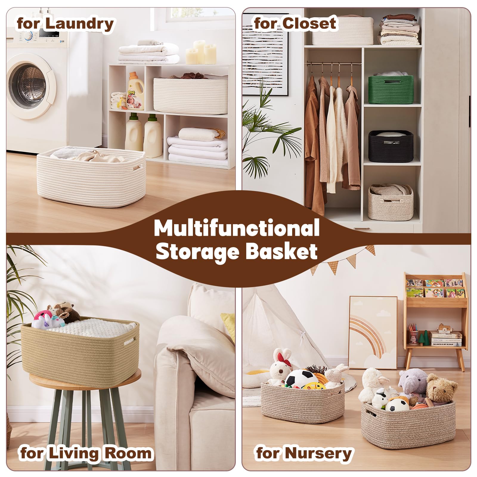 OIAHOMY Storage Basket for Shelves, Closet Cube Storage Bins Baskets for Clothes Blanket Towels, Baby Nursery, Toy Baskets Box, Woven Rope Basket, 15.75 * 11.81 * 7.09 IN, 2 Packs Black