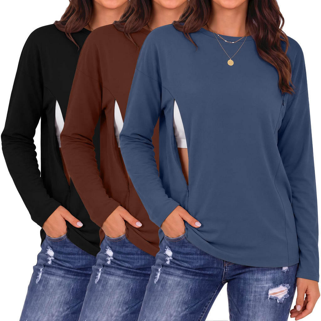 Sweetyweee 3 Pack Nursing Breastfeeding Tops, 3-Color, Medium