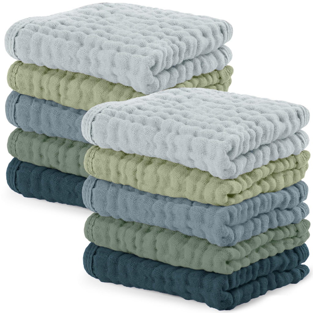Comfy Cubs Muslin Baby Washcloths 10 Pk - Cotton Wash Cloths - Multi Boy