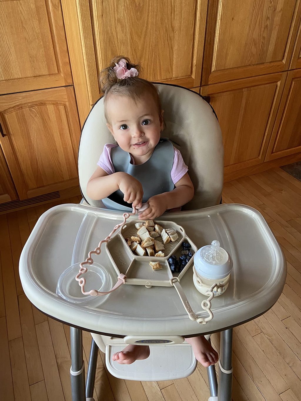 Smack Fun - The Original All-in-one Suction Plates + Safety Toy Straps - Silicone Suction Plates for Toddlers + Baby - First Foods + Self-Feeding. Comes with 2 Straps (Blush)