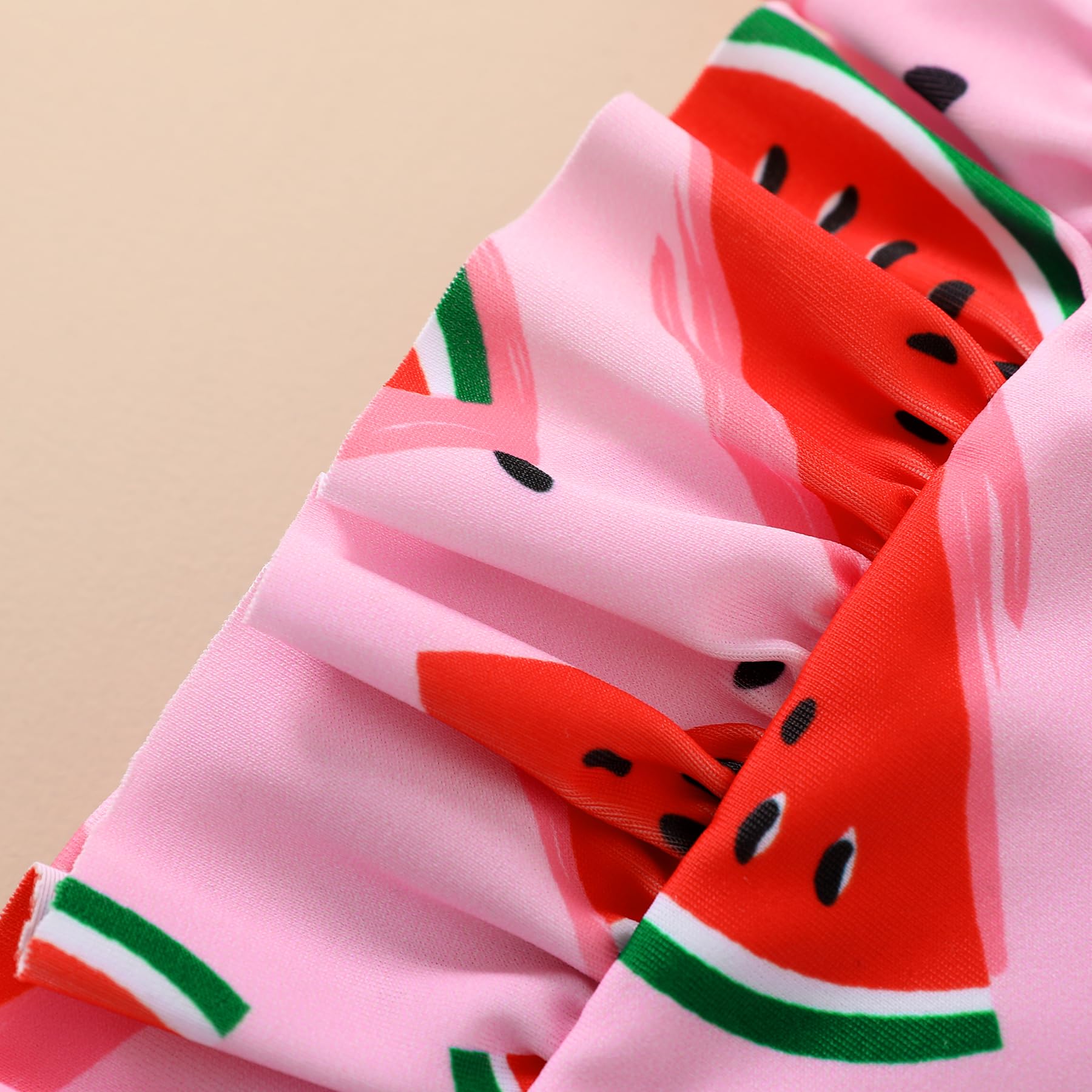 Happy Town One-Piece Infant Toddler Baby Girl Summer Swimsuit Watermelon Leopard Ruffle Swimwear Bikini Bathing Suit (Pink Watermelon, 6-12 Months)