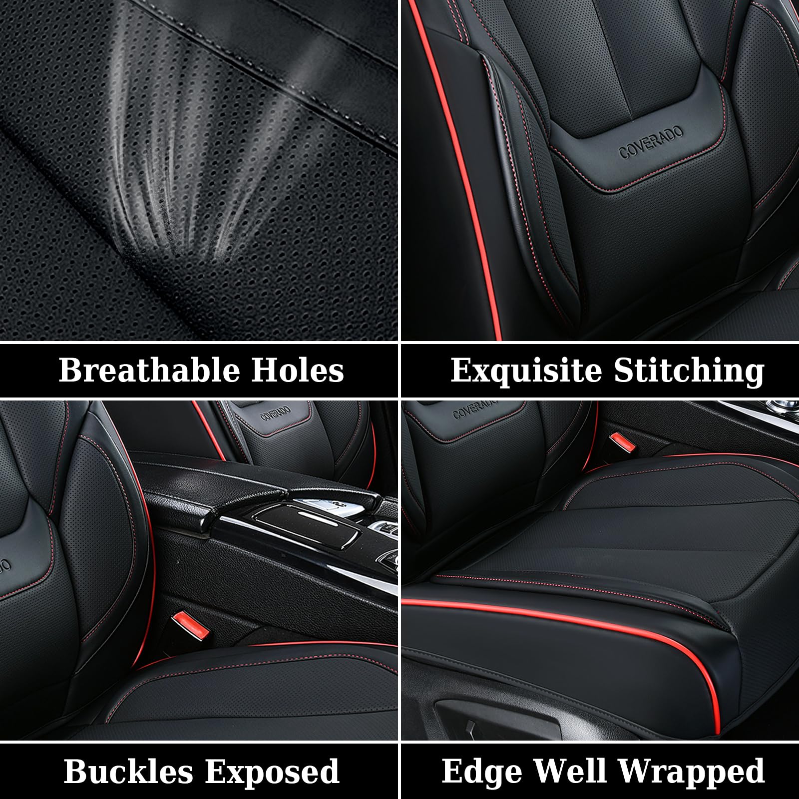 Coverado Car Seat Covers, Seat Covers for Cars, Waterproof Leather Auto Seat Protectors, Leather Car Seat Cushion, Car Interiors Accessories Universal Fit for Most Cars