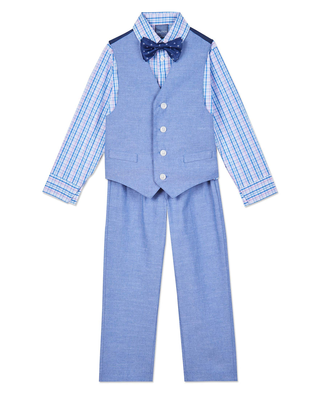 Nautica Boys' Little 4-Piece Set with Dress Shirt, Bow Tie, Vest, and Pants, Lavendula, 6