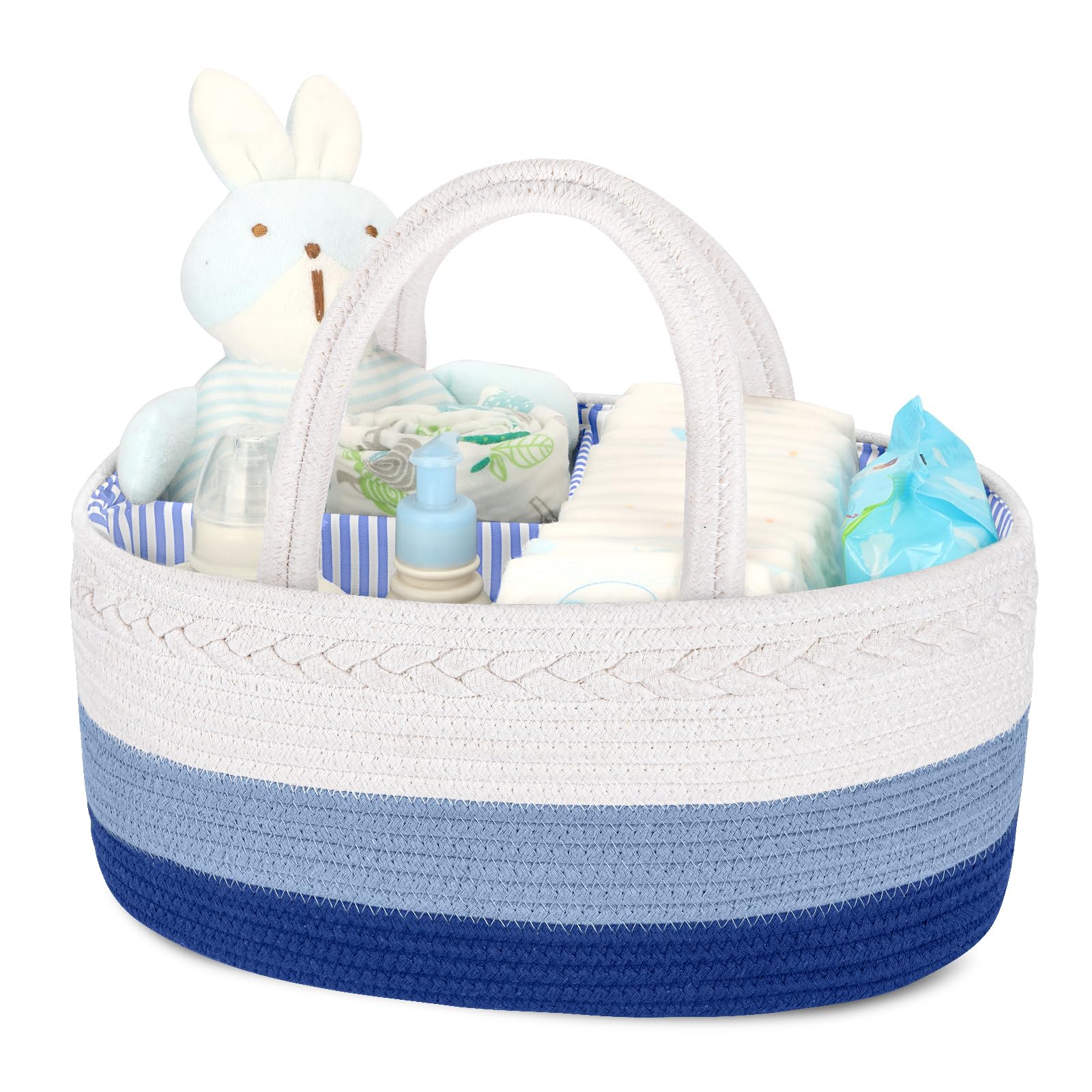 Maliton Baby Diaper Caddy Organizer, Cotton Rope Diaper Caddy Basket, Large Storage Basket for Newborn Boys and Girls, Gift for Baby Shower List, Newborn Essentials