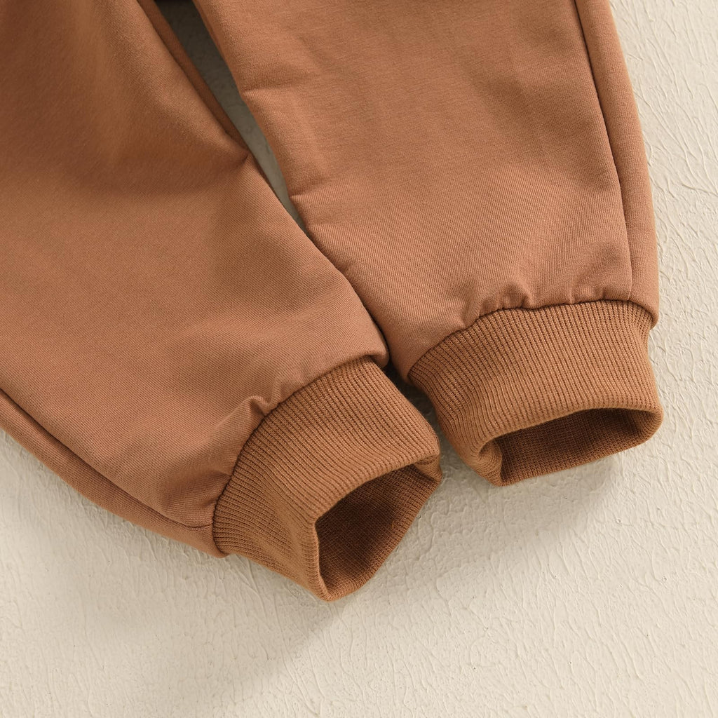 Lucikamy Toddler Baby Boy Fall Outfits Long Sleeve Crew Neck Pullover Sweatshirt + Jogger Pants Set Infant Winter Clothes (Khaki-P, 18-24 Months)