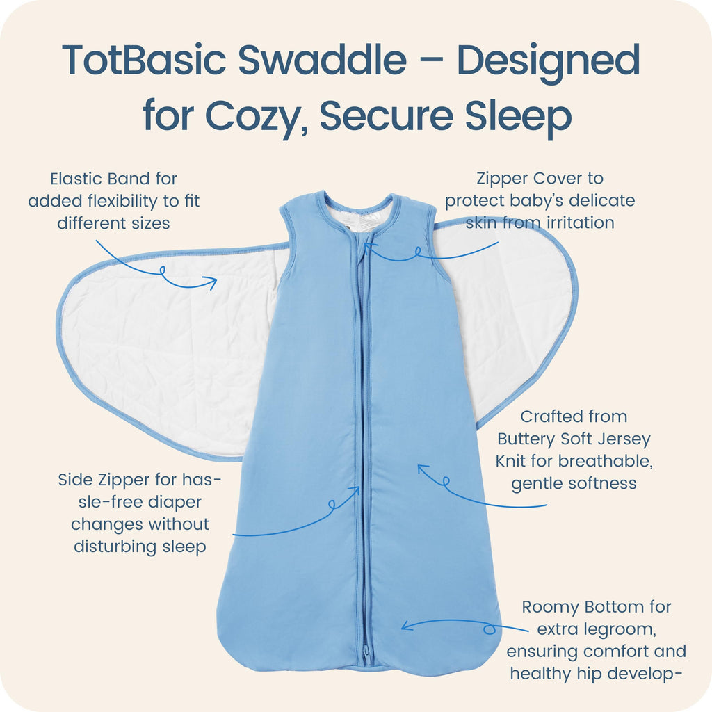 TOTBASIC Baby Swaddle Blanket 6-12 Months, 1.0 TOG 3-Way Adjustable Baby Sleep Sack, Fog