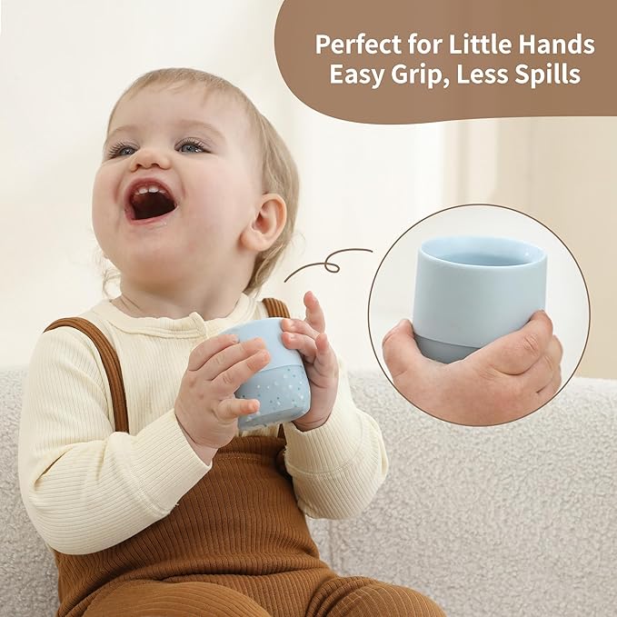 Moonkie Silicone Baby Cups 4 Months+ | Tiny Open Training Cups for Infants with Confetti Sprinkles | Baby-Led Weaning Essential | 2 oz (Blush/Soft Lilac, 2 Pack)