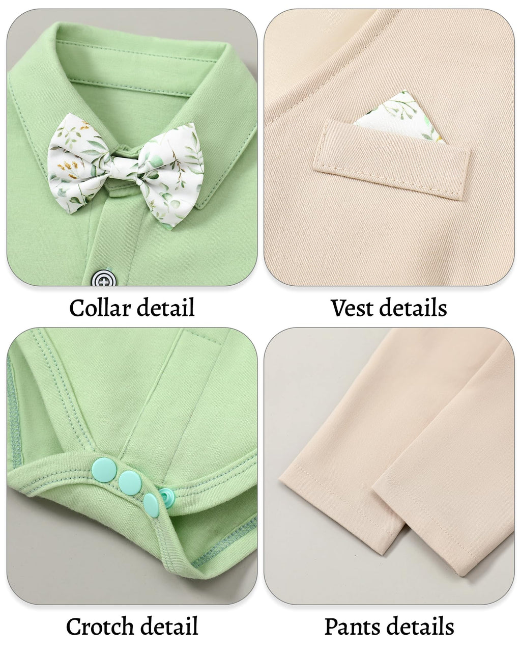 DISAUR Christening Outfits For Boys Short Sleeve Infant Grass Green Shirt Apricot Vest Pants Bow Tie Newborn Suit For Baby Boy 3 6 Months