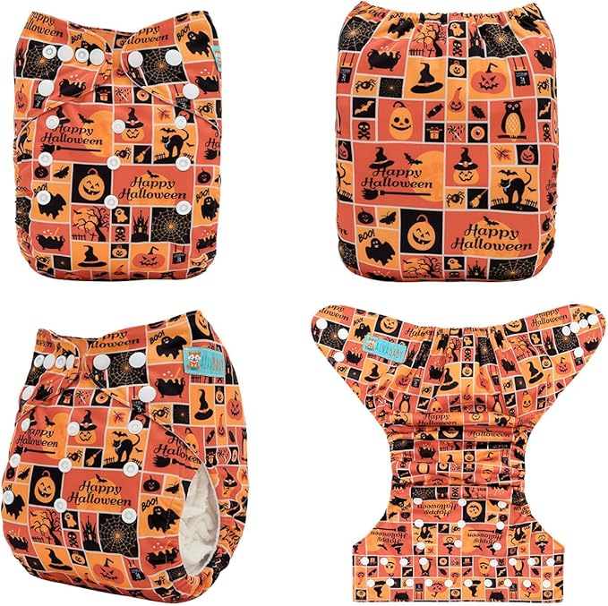 ALVABABY Halloween Baby Cloth Diapers One Size Adjustable Washable Reusable for Baby Girls and Boys 1 Pack with 2 Inserts AMD136-2TA
