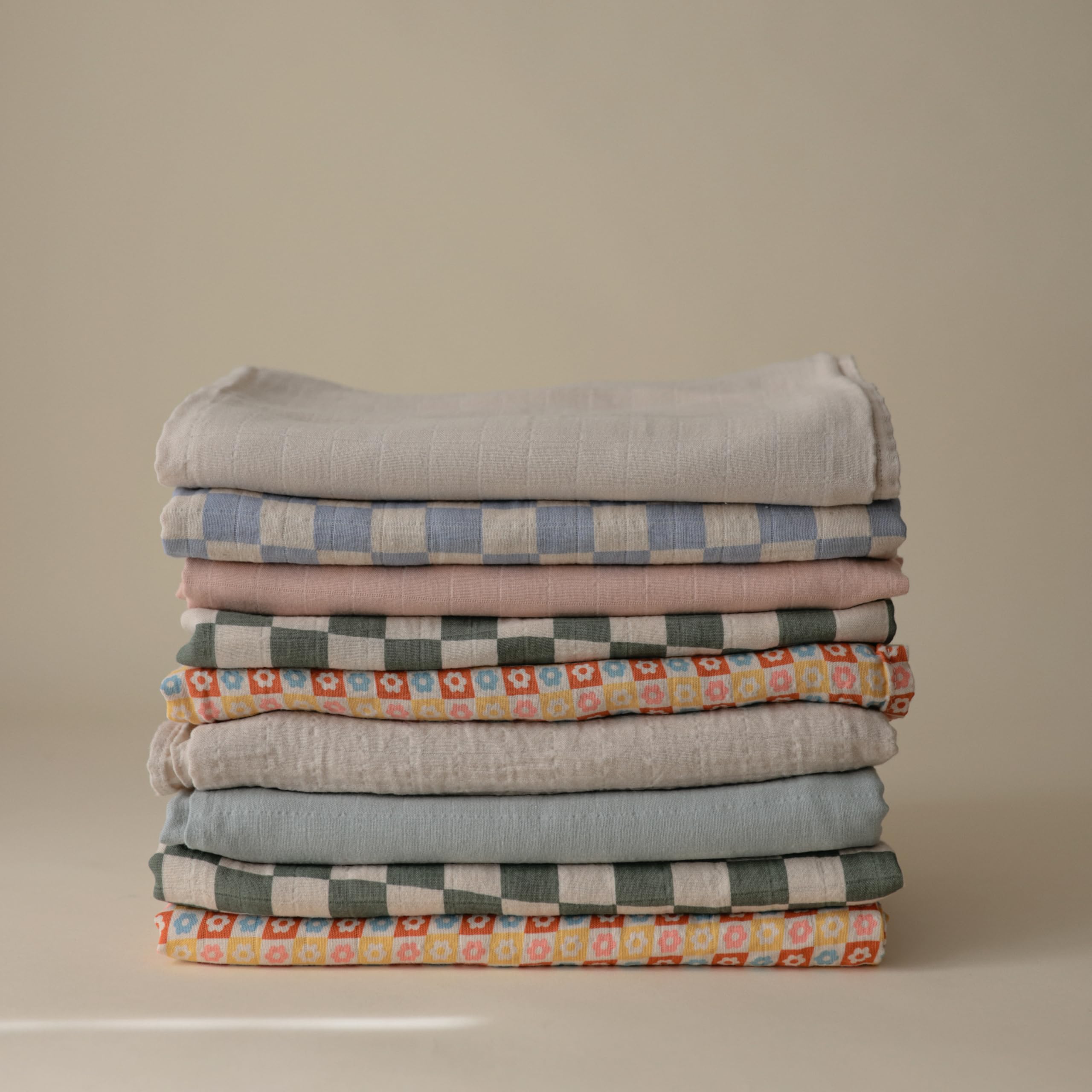 mushie Muslin Baby Swaddle Blanket | 100% Organic Cotton (Happy Flowers Check)