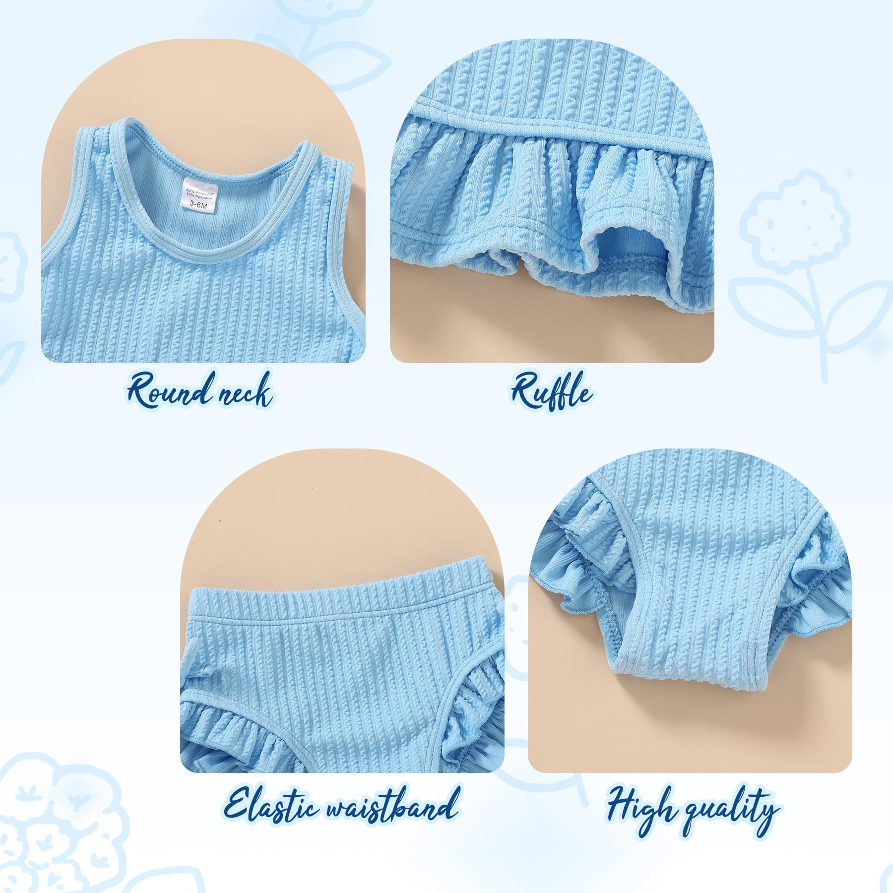 HAPPYMA Baby Swimsuit Toddler Girl Bathing Suit Summer Solid Color Bikini Set Beach Two Piece Swim Wear (Blue, 2-3T)