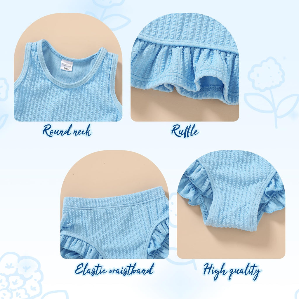 HAPPYMA Baby Swimsuit Toddler Girl Bathing Suit Summer Solid Color Bikini Set Beach Two Piece Swim Wear (Blue, 18-24 Months)