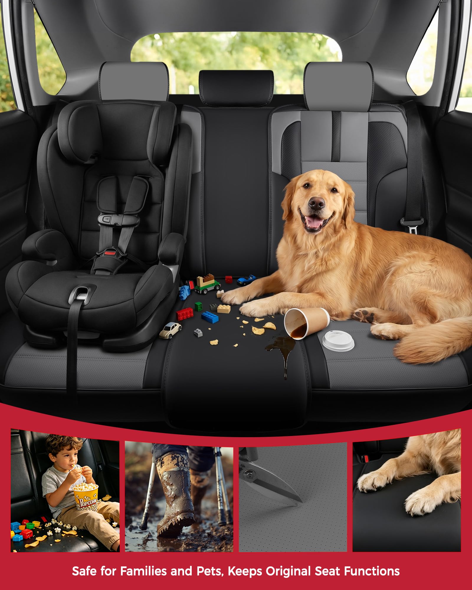 FREESOO Seat Covers Full Set for Cars Trucks SUV, BlackGrery