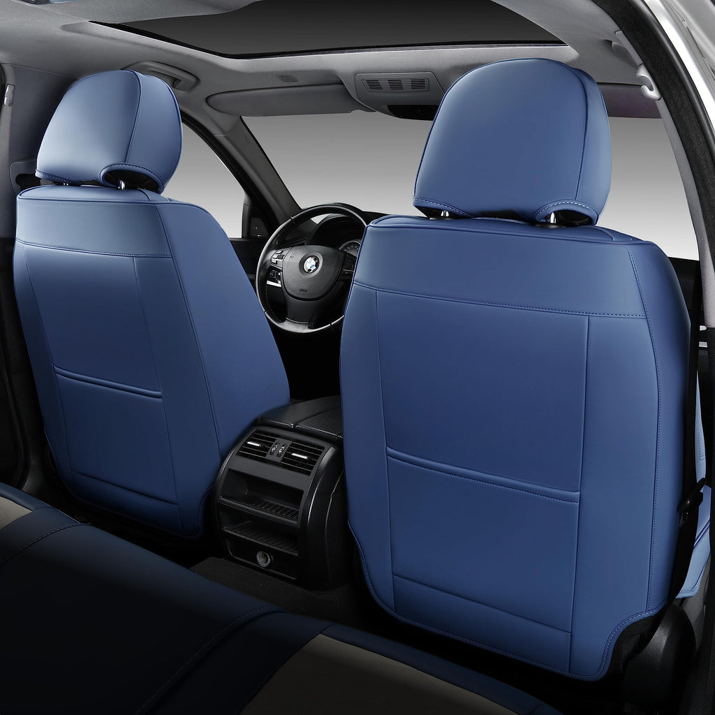 FLORICH Front Seat Covers, Leather Seat Covers, Universal Car Seat Covers 2PCS, Waterproof Car Seat Protector, Driver Seat Cover Accessories for Trucks SUV Sedans-Blue&White