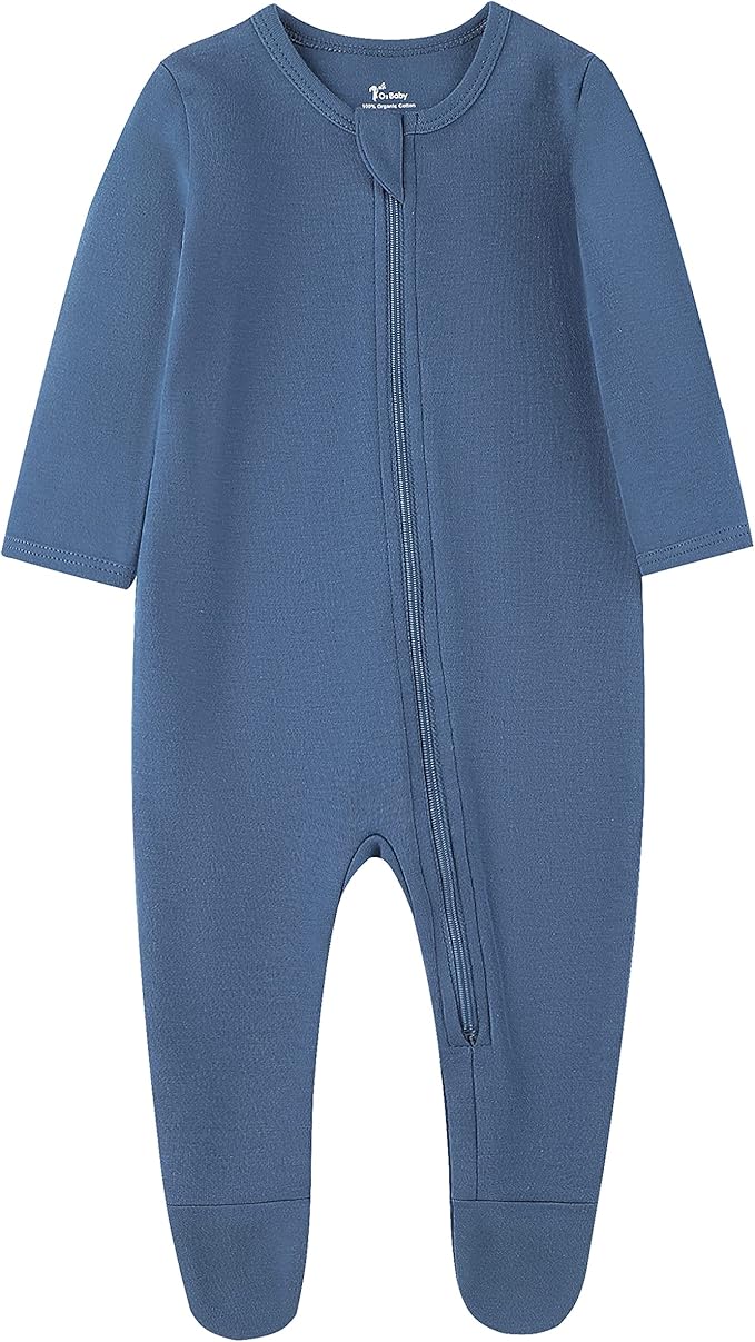O2 BABY Baby Boys Girls Organic Cotton Zip-Front Sleeper Pajamas, Footed Sleep 'n Play