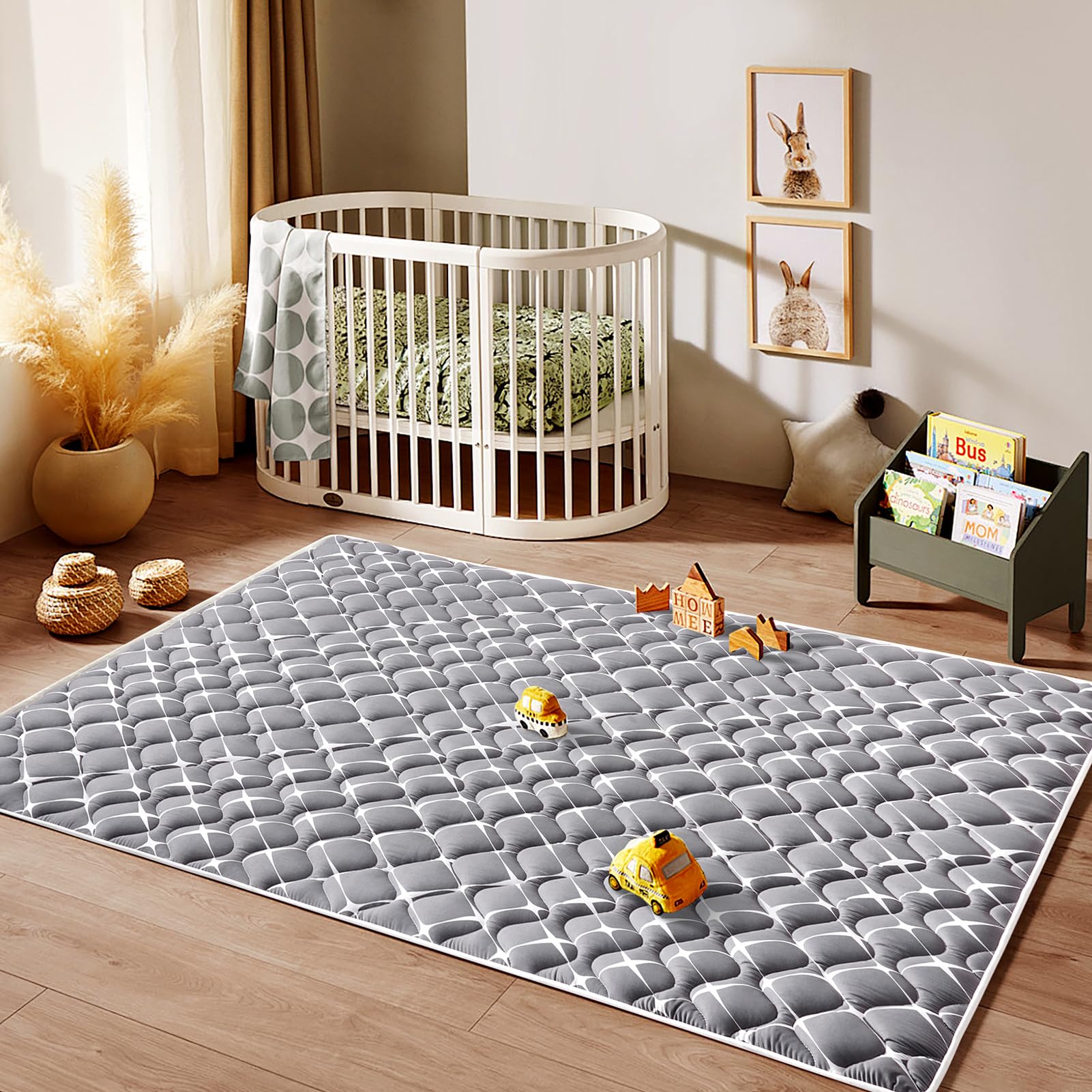 Baby Play Mat - 65" X 50",Premium Thicker Foam One-Piece Machine Washable, Extra Large Anti-Slip Soft Cushioning Foam Playmats for Babies and Toddlers, Foldable Baby Crawling Mat for Playpen
