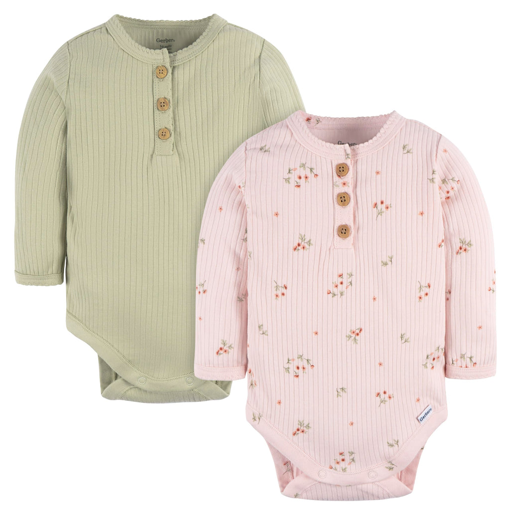 Gerber Baby Girls' 2-Pack Bodysuits, Floral, 3-6 Months