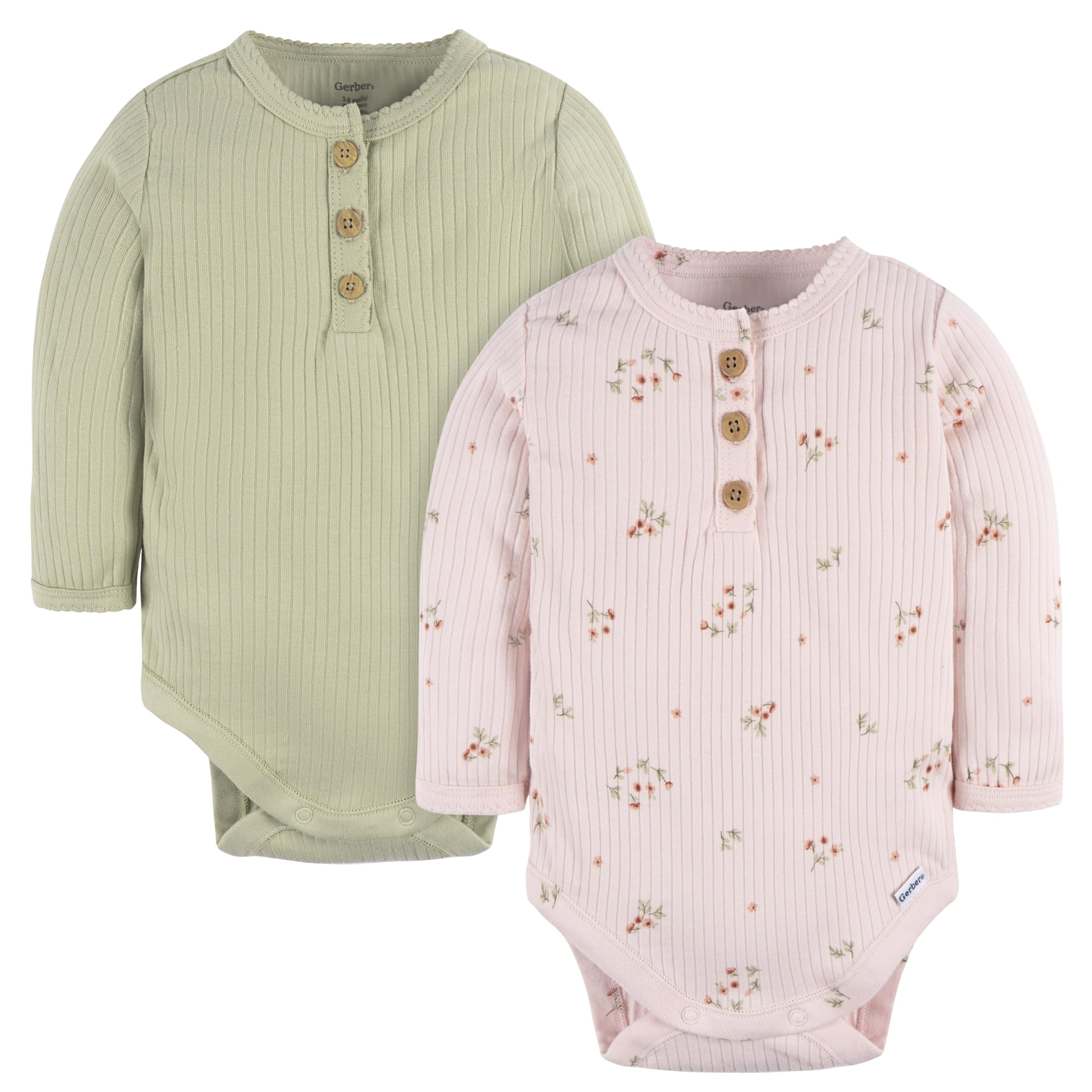 Gerber Baby Girls' 2-Pack Bodysuits, Floral, 3-6 Months