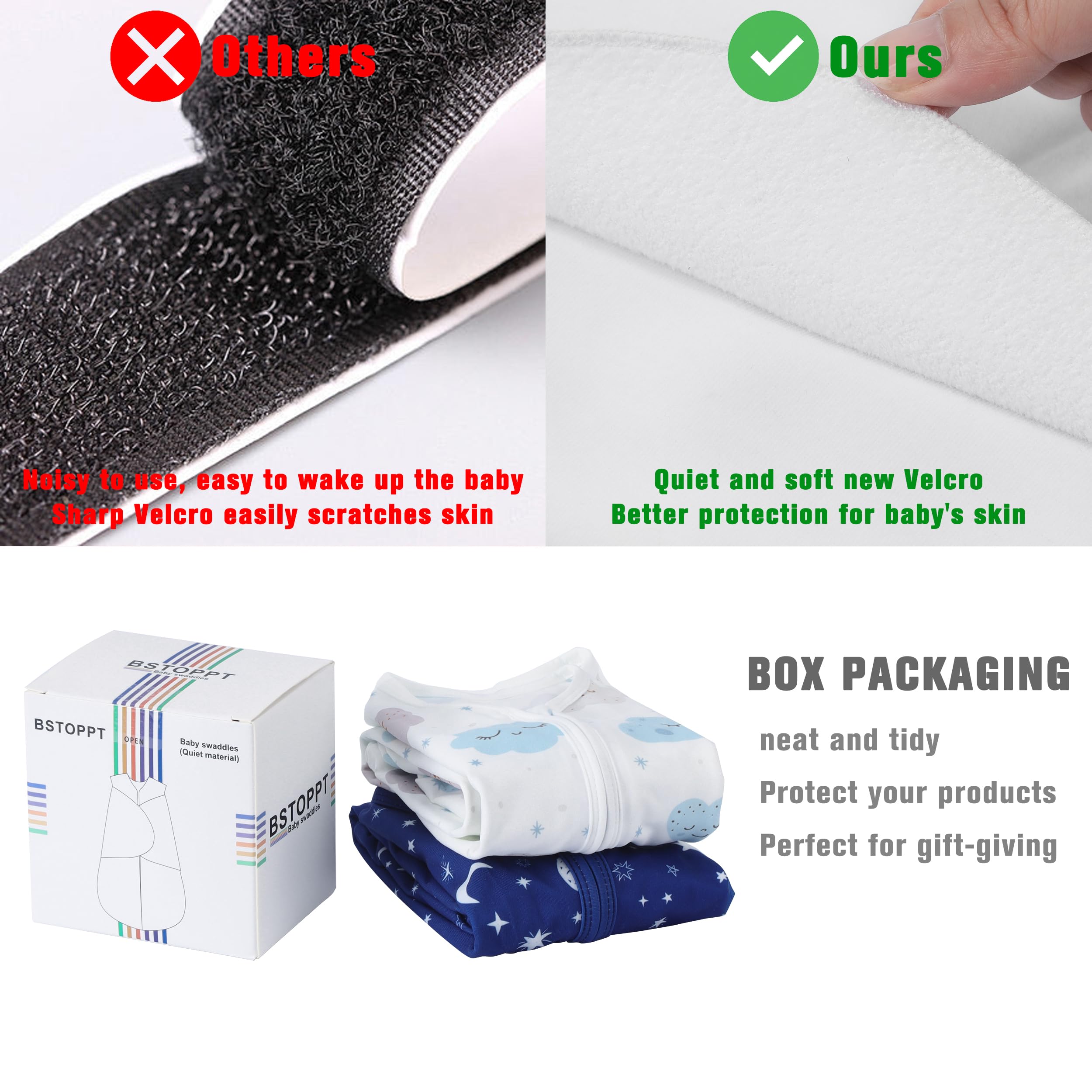 BSTOPPT Newborn Sleep Sack Baby Swaddle,0-3 Months,3-Way Adjustable Wearable Blanket,100% Rayon Cotton Swaddling sleeping bag，TOG 0.5（Clouds&Starry Sky）