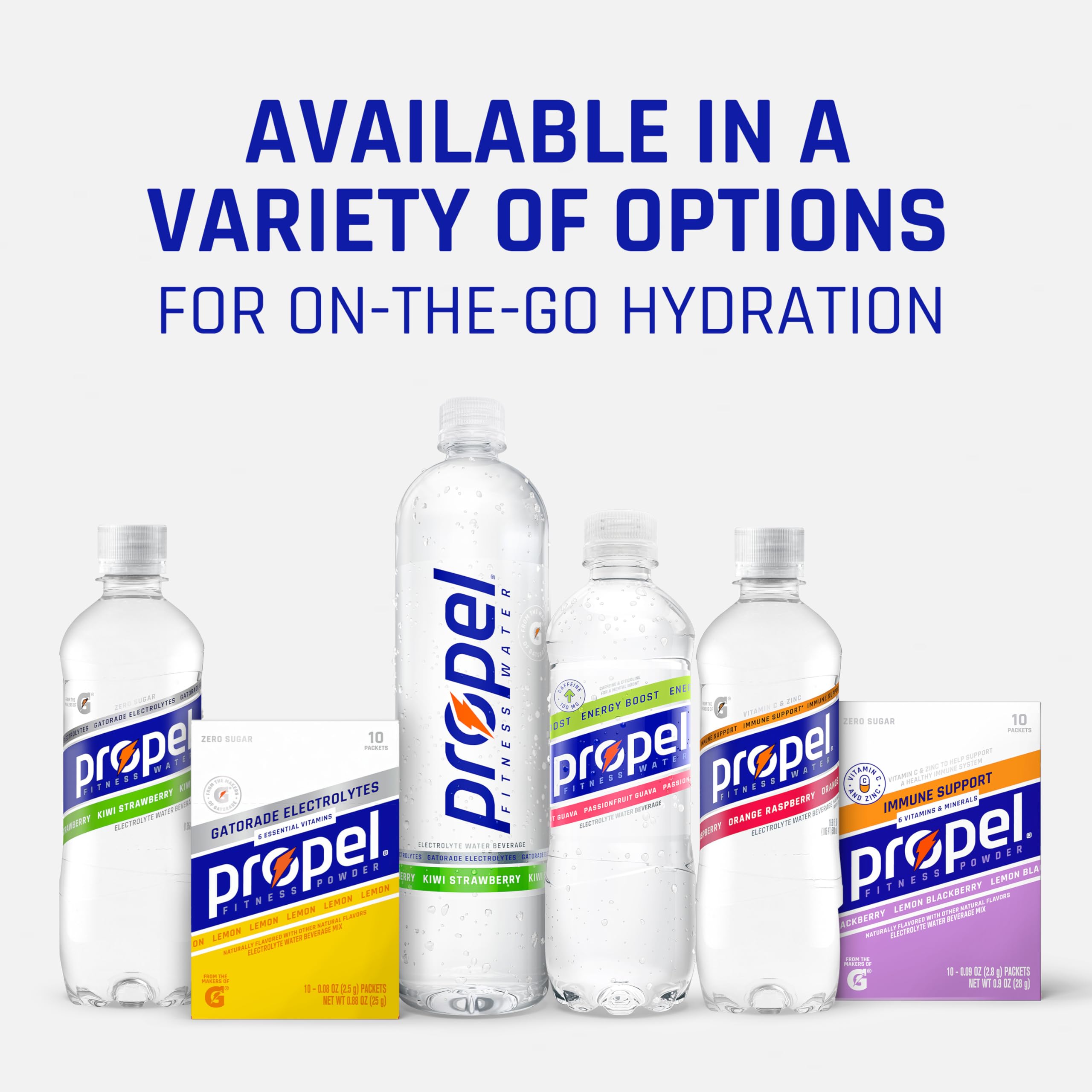 Propel Electrolyte Enhanced Water Drink Mix Powder Packets, Grape Variety Pack, Zero Calorie & Sugar Hydration with Vitamins C & E (30 Packets)