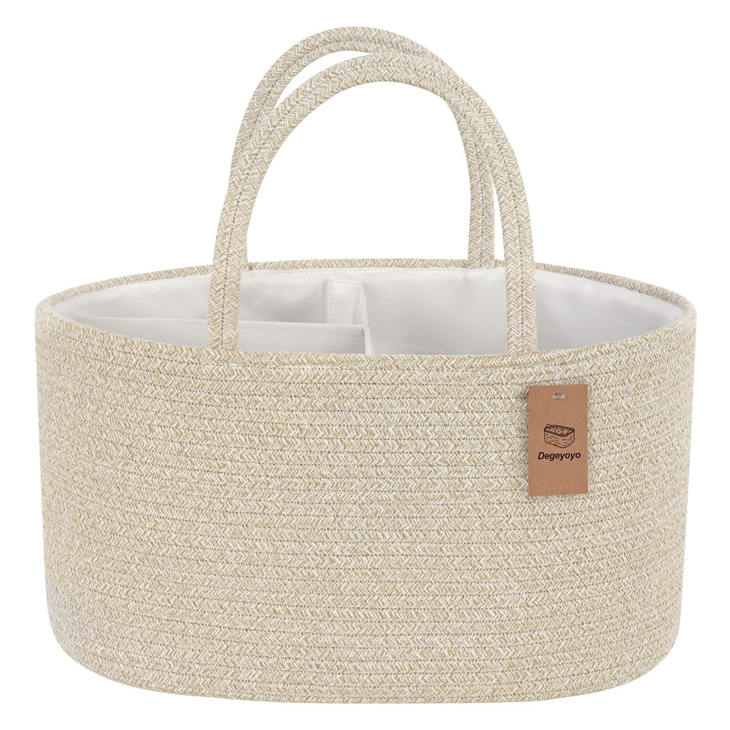 19L Baby Diaper Caddy Organizer, 16.8"x9.8"x9" Cotton Rope Diaper Basket, Changing Table Storage Caddy With Removable Divider, Baby Basket for Nursery, Car, Diapers, Baby Shower Gifts for Newborn