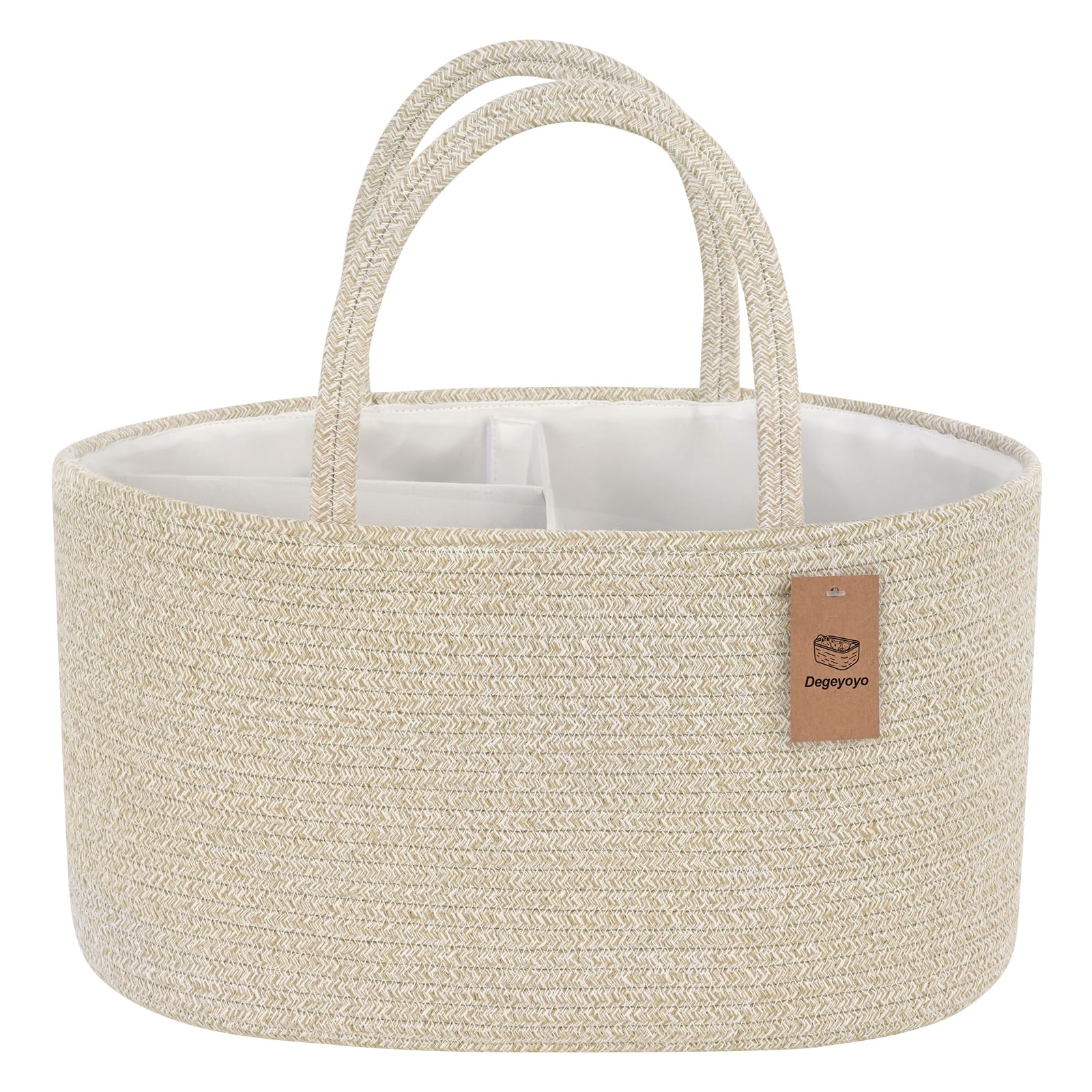 19L Baby Diaper Caddy Organizer, 16.8"x9.8"x9" Cotton Rope Diaper Basket, Changing Table Storage Caddy With Removable Divider, Baby Basket for Nursery, Car, Diapers, Baby Shower Gifts for Newborn
