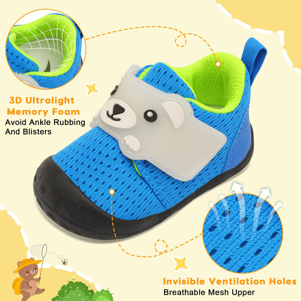 FEETCITY Baby Walking Shoes Girls Boys Infant Shoes Newborn Crib Shoe Wide Toddler Barefoot Shoe Slip On Baby Sneakers 0-6 Months Blue