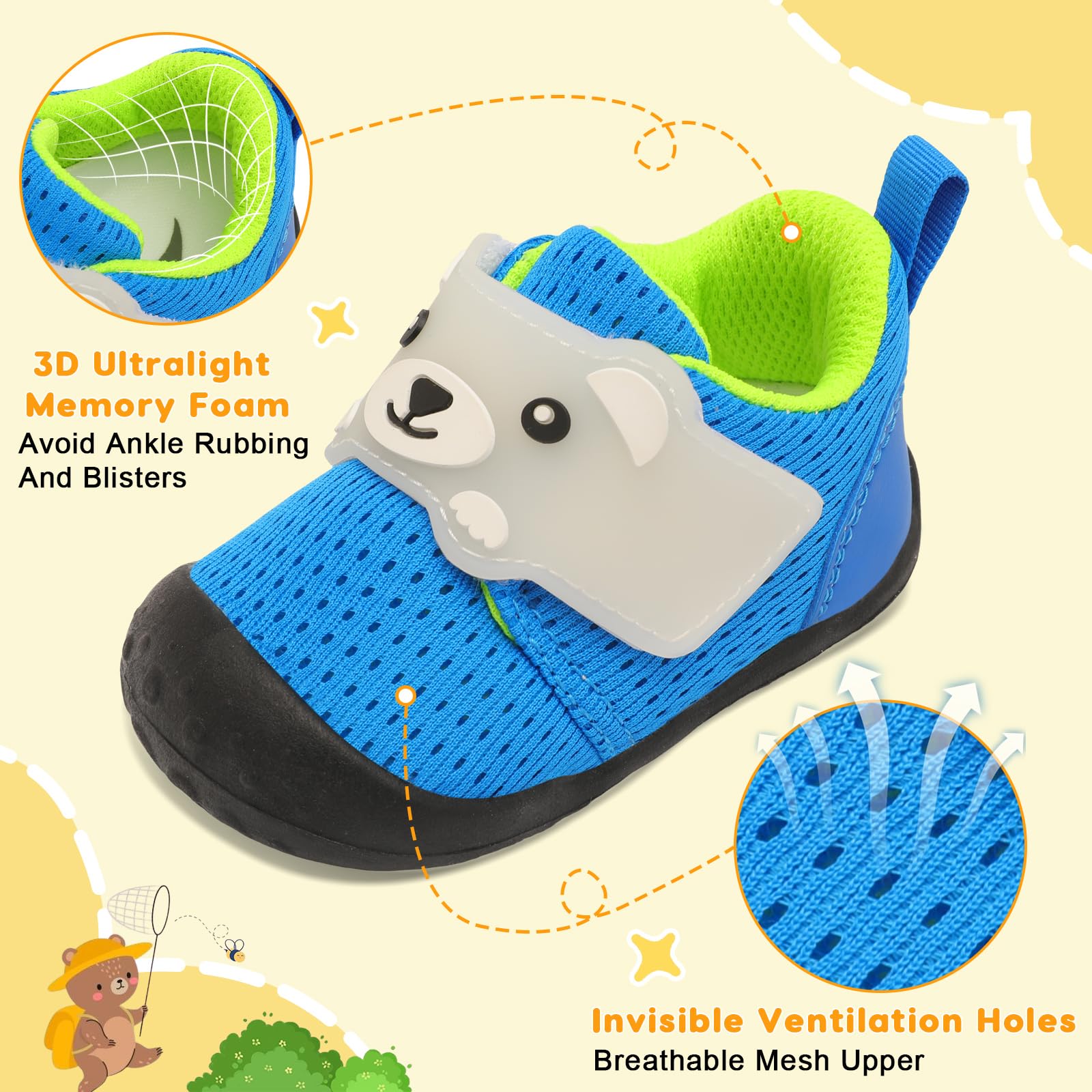 FEETCITY Baby Walking Shoes Girls Boys Infant Shoes Newborn Crib Shoe Wide Toddler Barefoot Shoe Slip On Baby Sneakers 0-6 Months Blue