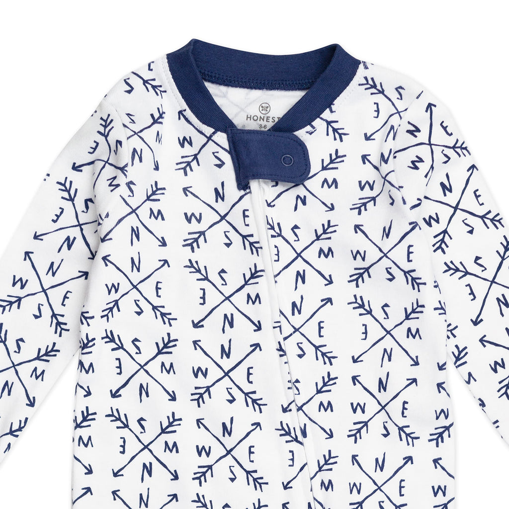 HonestBaby Baby Boys Play Footed Pajamas One-piece Jumpsuit Zip-front Pjs Organic Cotton For Unisex And Toddler Sleepers, Twinklestar Navy, 3-6 Months US