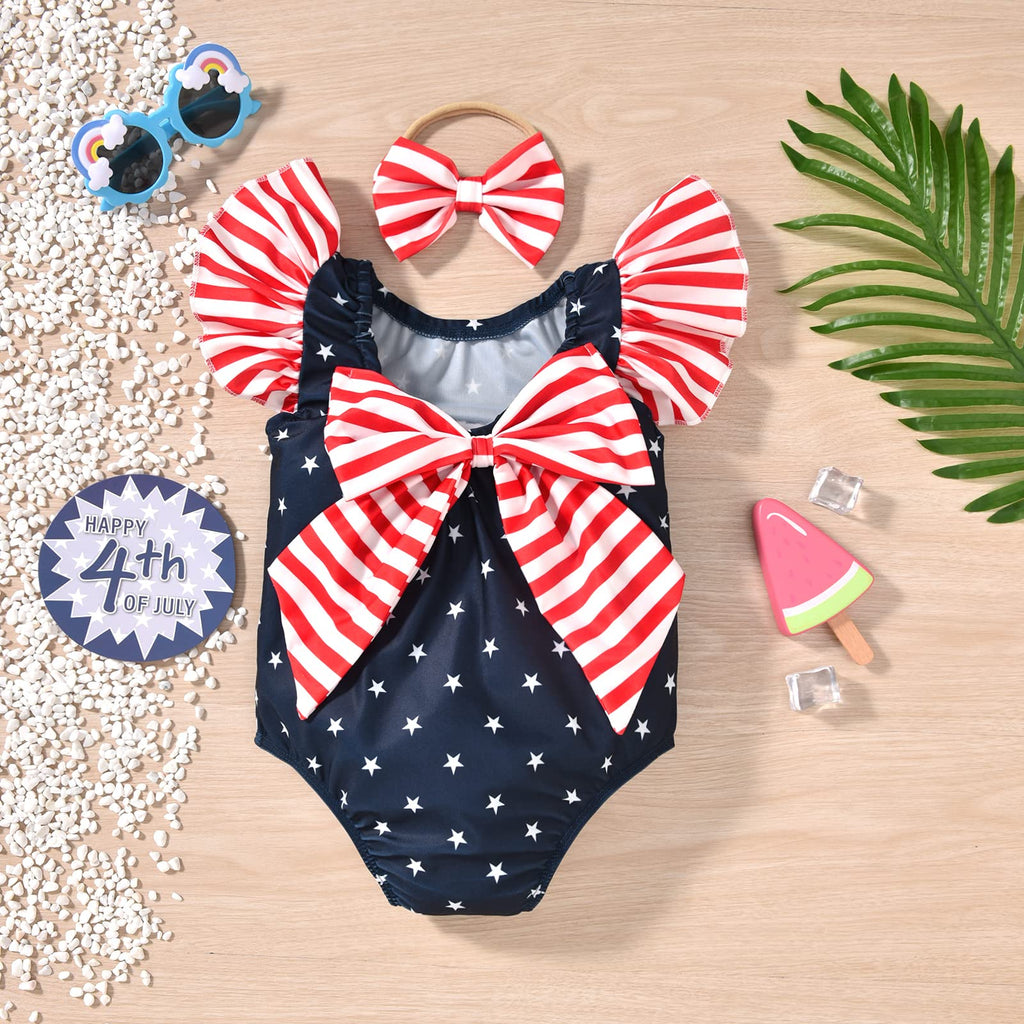 HIHA Infant Toddler Girl American Flag Patriotic Swimsuit One Piece 4th of July Independence Day Swimwear Bathing Suit 18-24 Months