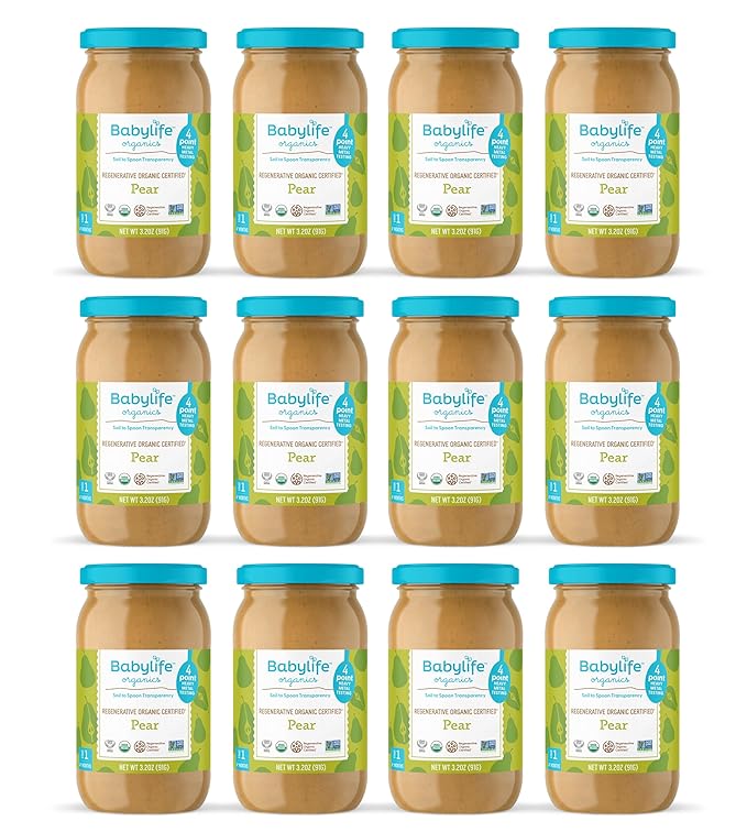 Babylife Organics Stage 1 – Heavy Metal Safe, Organic Baby Food - Pear, 3.2 Ounce Jar (12 Pack)