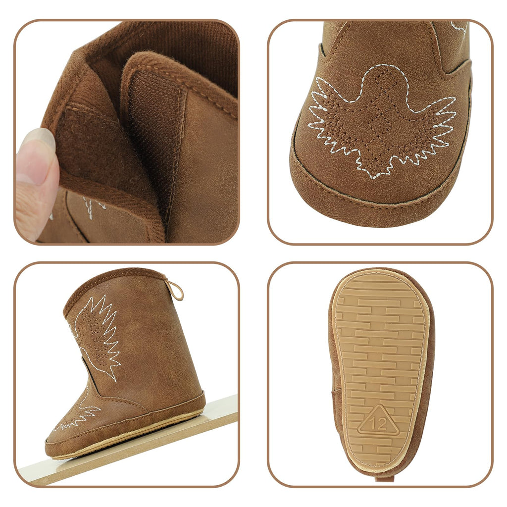 MK MATT KEELY Leather Western Boots Cowboy Bootie Soft Sole Non-Slip Crib Shoes for Baby Infant Toddler Girls Boys Newborn