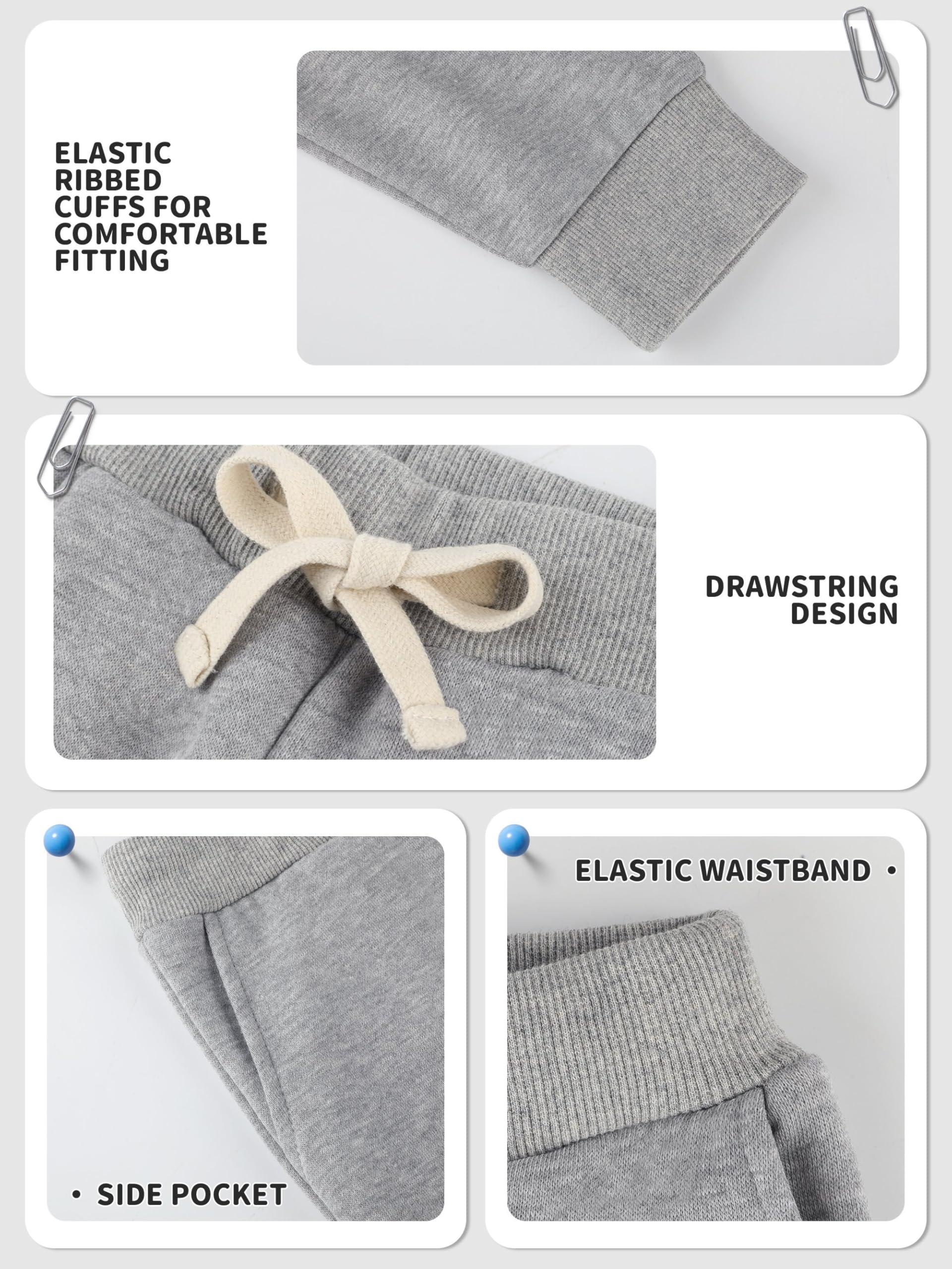 Feyoyi 3 Pack Fleece Toddler Boys Sweatpants Kids Joggers Soft Cotton Toddler Boys Girls Sweatpants with Pocket Drawstring