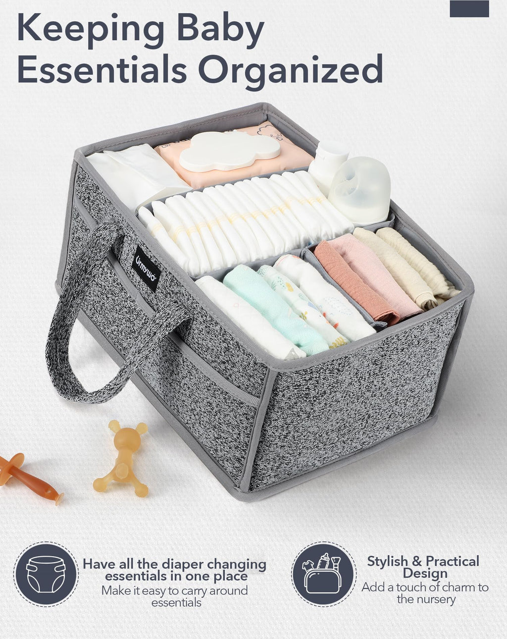 URMYWO Diaper Caddy Organizer - Portable Baby Diaper Caddy with Handle, Large Nursery Organizer Storage Basket for Newborn Essentials, Baby Registry Must Have Shower Gift for Home and Car Travel