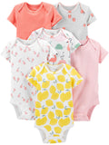 Simple Joys by Carter's Baby Girls' Short-Sleeve Bodysuit, Pack of 6, Multicolor/Birds/Fruit/Lemon/Turtle, 18 Months